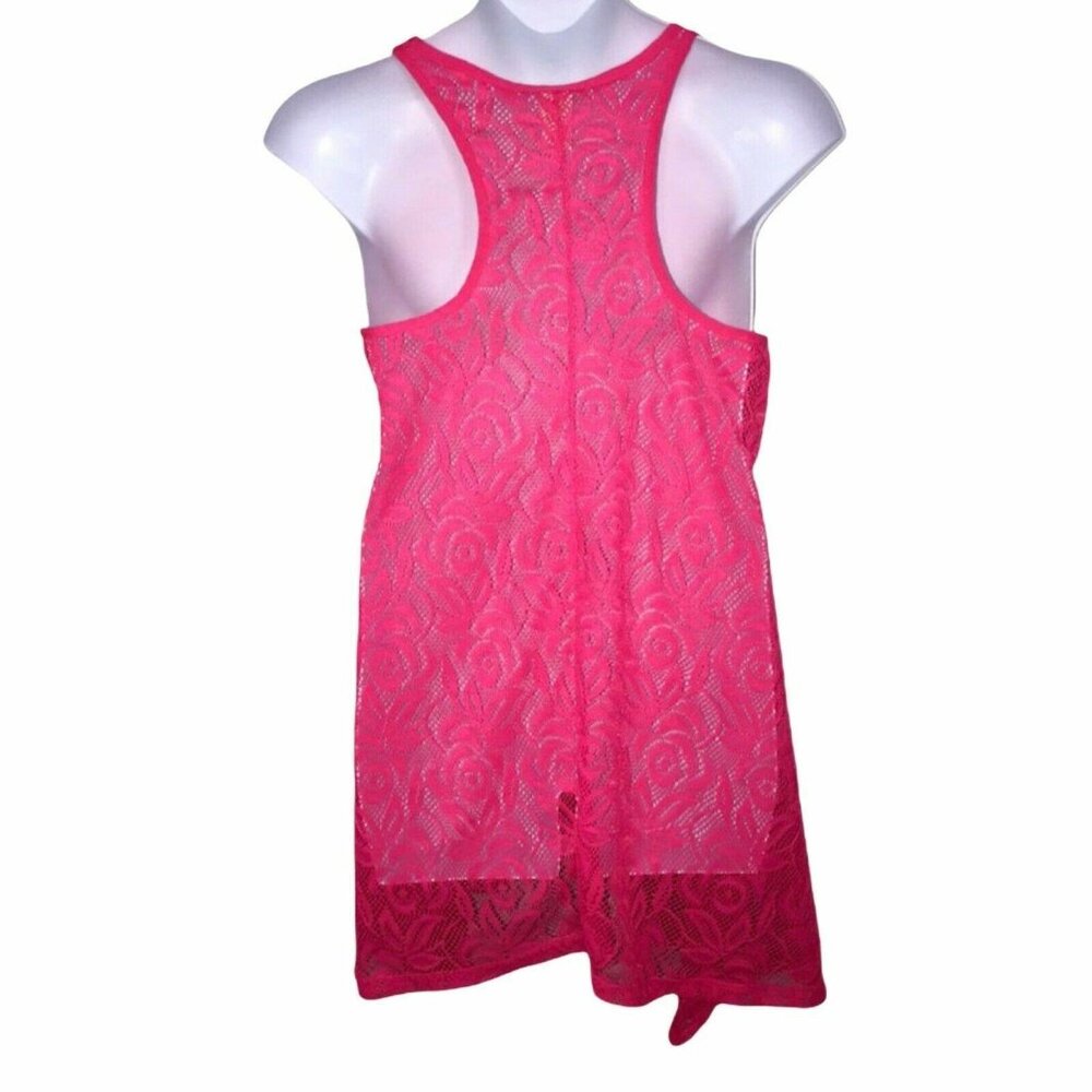 OP Ocean Pacific Swimsuit CoverUp Juniors L 11 13 Hot Pink Floral Beach Tank - Picture 6 of 9